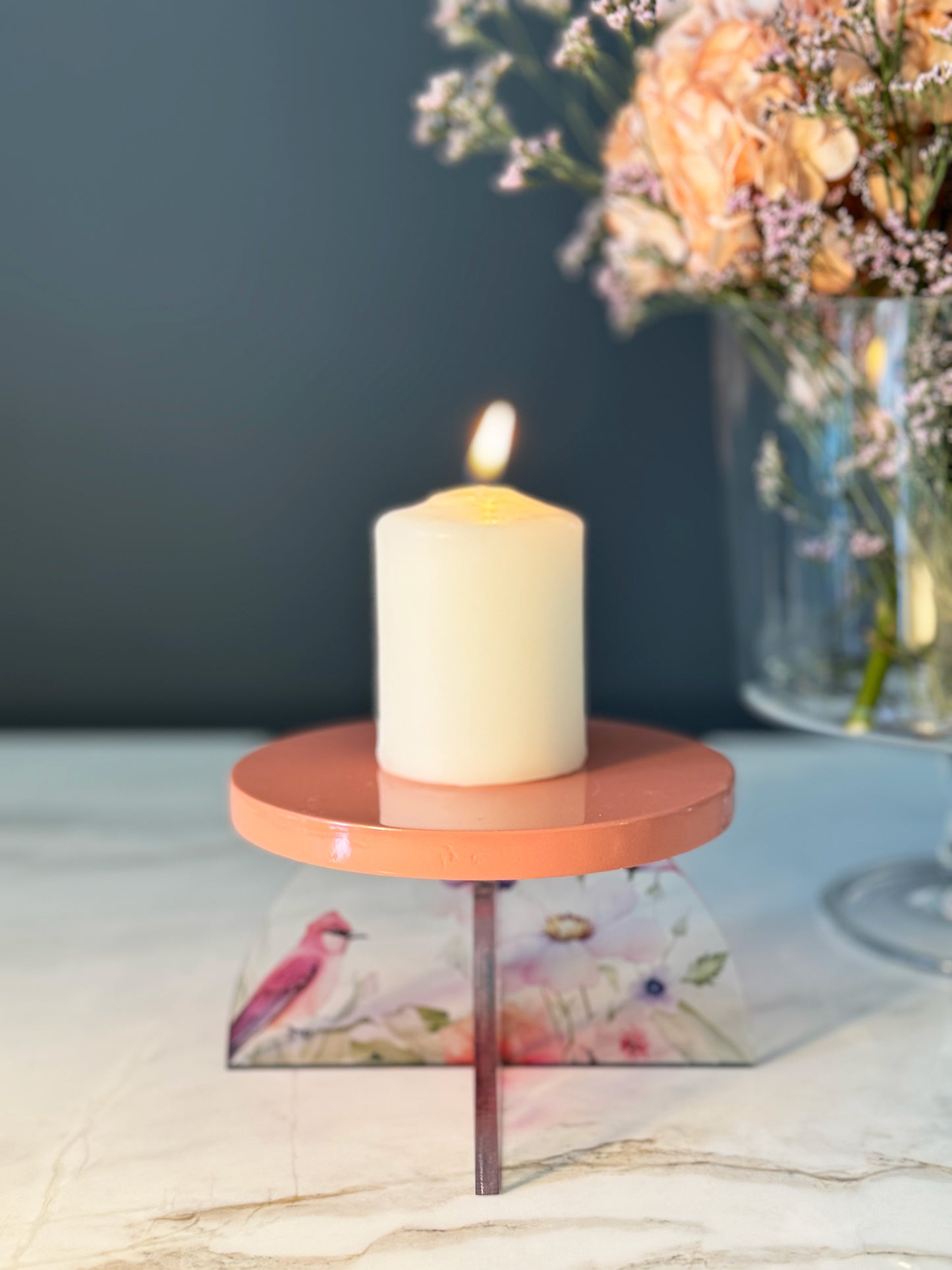 Feathered Dreams Candle Holder Peach