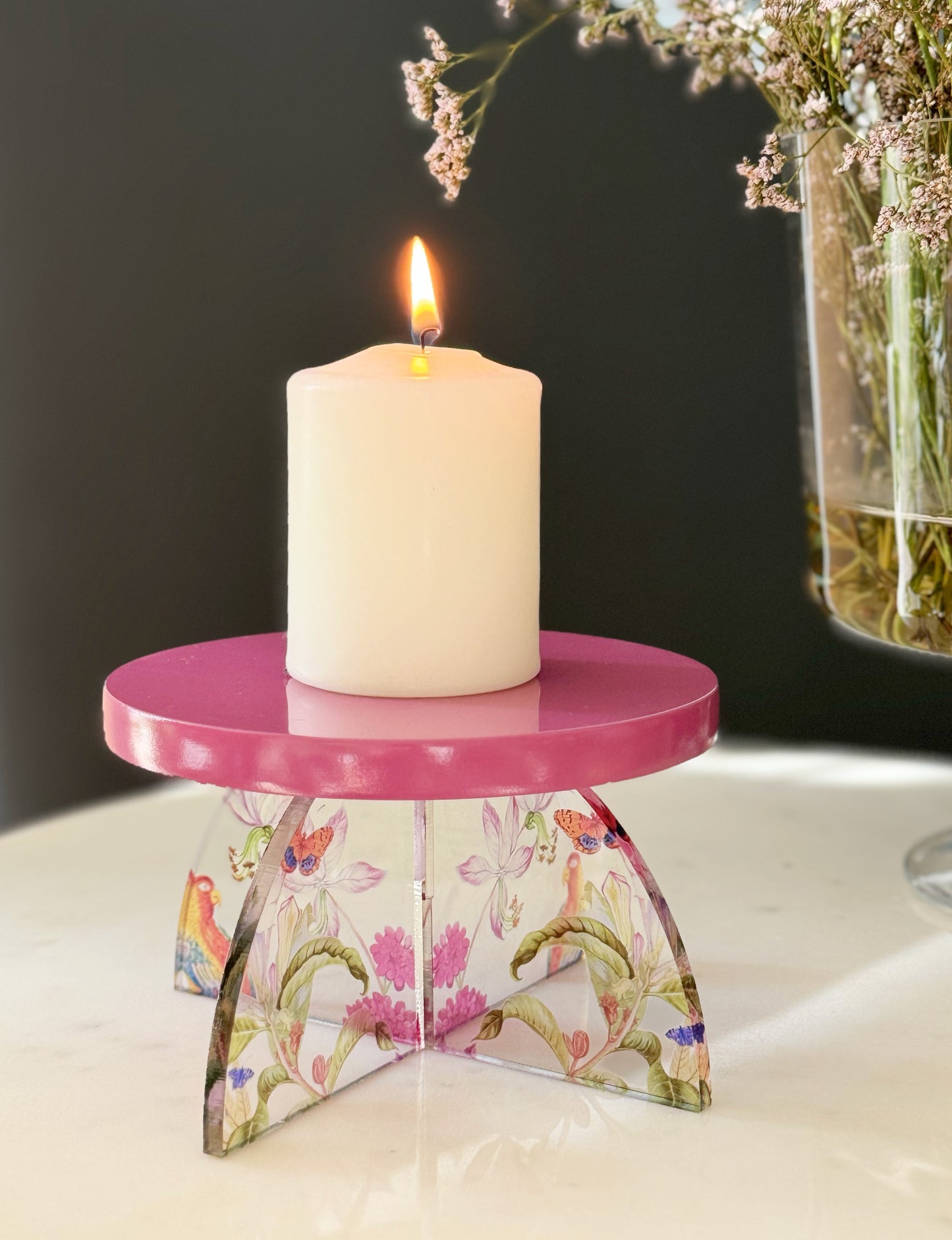 Feathered Dreams Candle Holder Pink